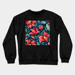 Crimson Blossoming Floral Seamless Pattern Crewneck Sweatshirt